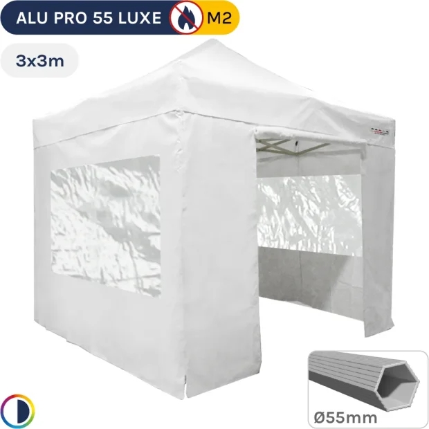 Barnum pliant Alu Pro 55 LUXE M2 3mx3m BLANC + Pack Fenêtres 580gr/m²