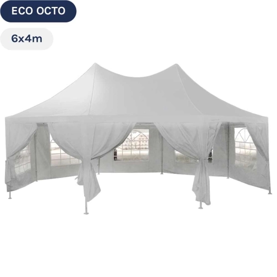 Tente de réception OCTOGONALE ECO en Polyester de 6m x 4m avec Tubes de 34mm et de 0,8mm d'épaisseur