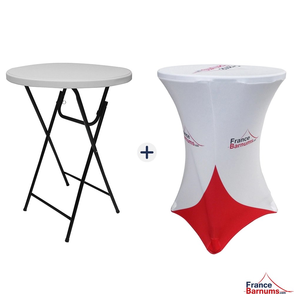 Table pliante mange-debout + housse personnalisée