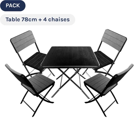 Pack TABLE CARRÉE pliante 78cm + 4 CHAISES pliantes en HDPE noir imitation Bois