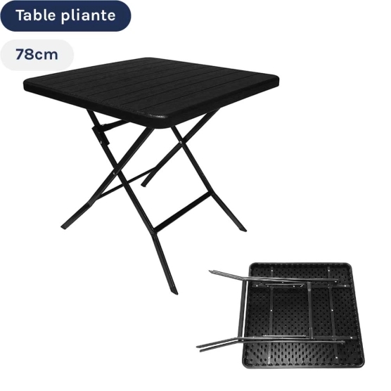 Table de réception carrée NOIRE imitation BOIS pliante de 78cm