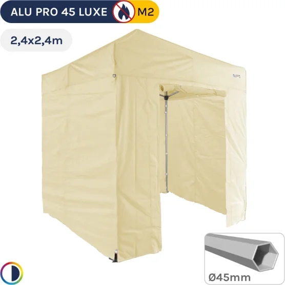 Barnum pliant - Stand pliant Alu Pro 45 LUXE M2 2,4mx2,4m BEIGE + Pack Côtés 380gr/m²