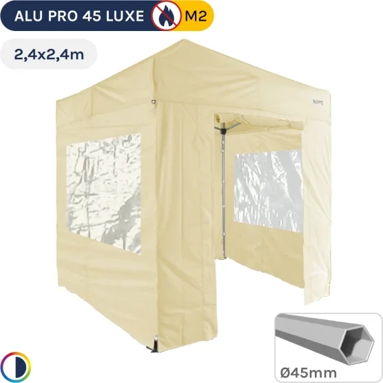 Barnum pliant - Stand pliant Alu Pro 45 LUXE M2 2,4mx2,4m BEIGE + Pack Fenêtres 380gr/m²