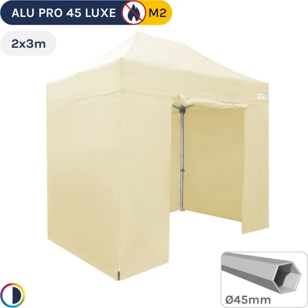 Barnum pliant - Tente pliante Alu Pro 45 LUXE M2 2mx3m BEIGE + Pack Côtés 380gr/m²