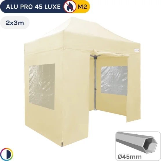 Barnum pliant - Stand pliant Alu Pro 45 LUXE M2 2mx3m BEIGE + Pack Fenêtres 380gr/m²