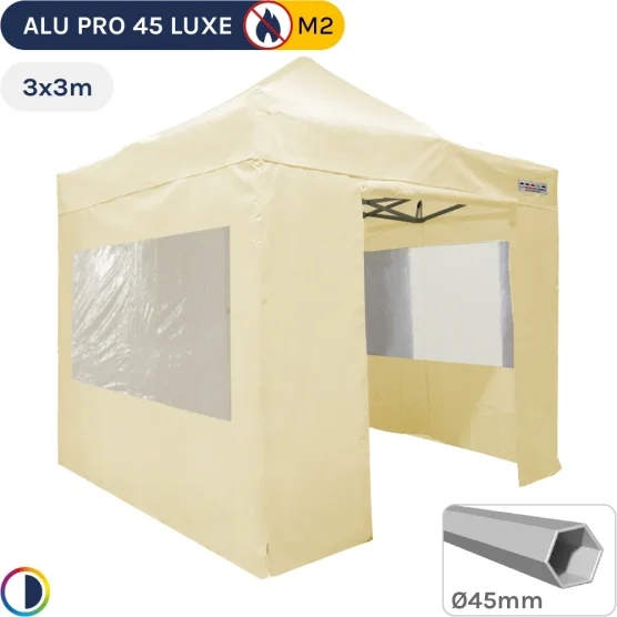 Barnum pliant - Stand pliant Alu Pro 45 LUXE M2 3mx3m BEIGE + Pack Fenêtres 380gr/m²