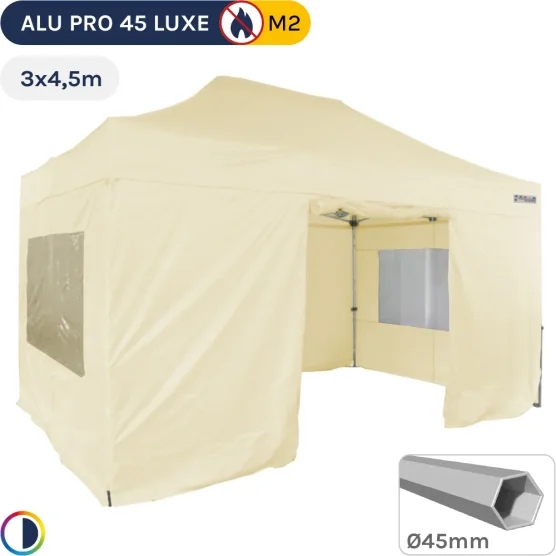 Barnum pliant - Stand pliant Alu Pro 45 LUXE M2 3mx4,5m BEIGE + Pack Fenêtres 380gr/m²