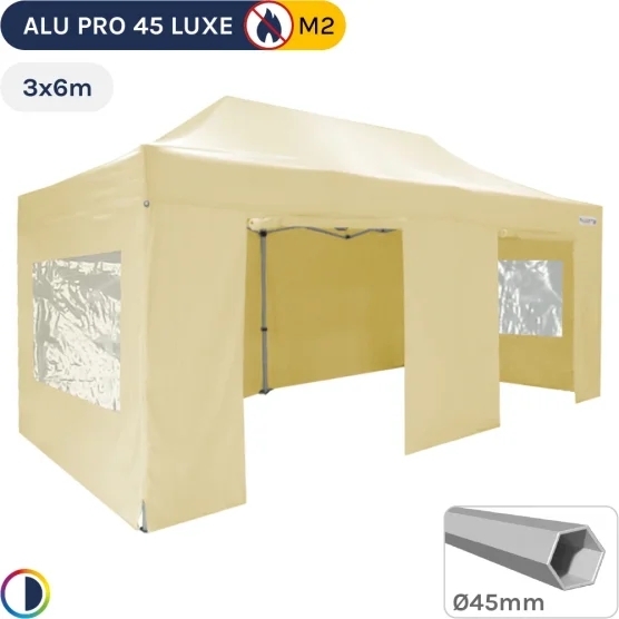 Barnum pliant - Stand pliant Alu Pro 45 LUXE M2 3mx6m BEIGE + Pack Fenêtres 380gr/m²