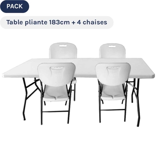 ensemble table et 4 chaises pliantes blanches ou grises