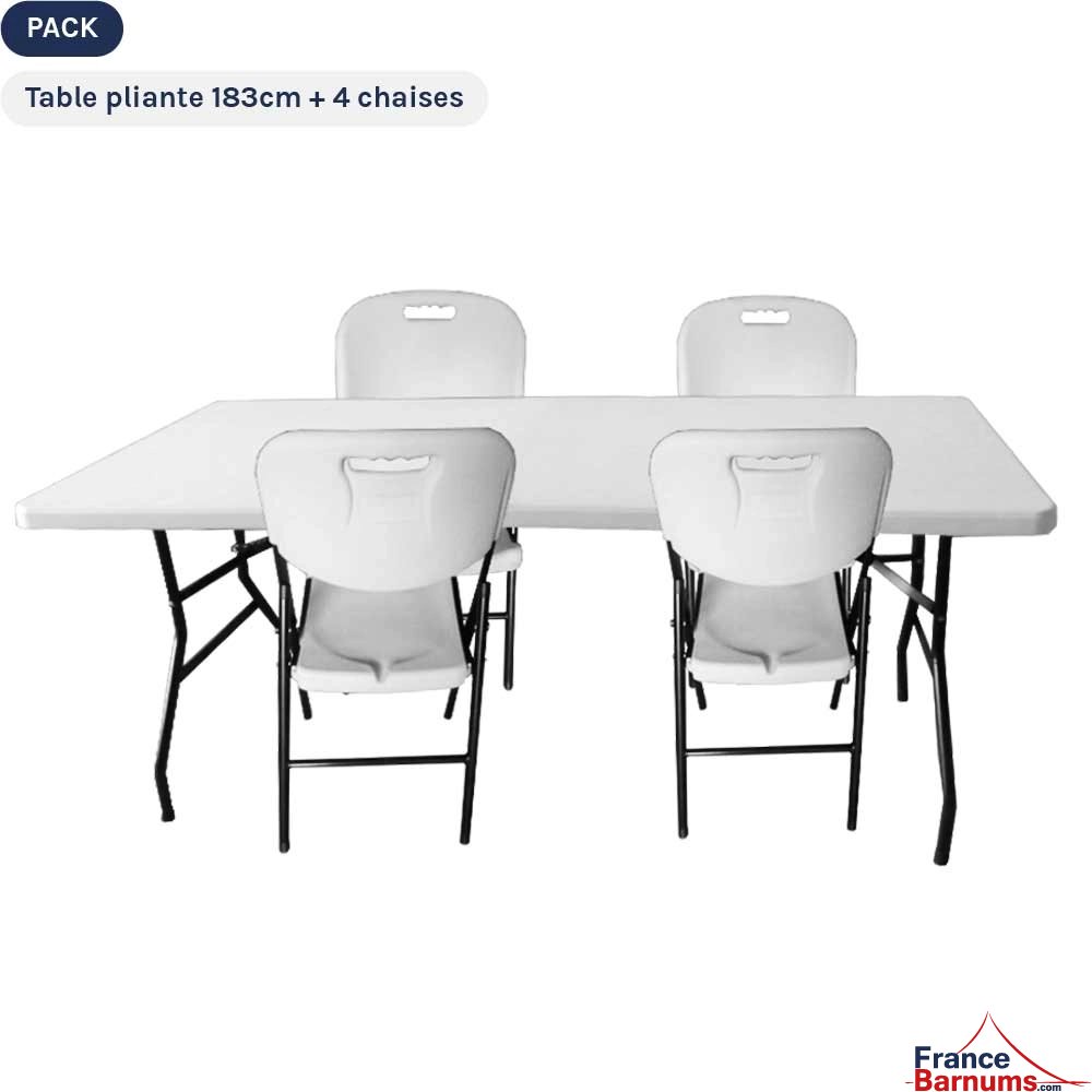 Ensemble table pliante et 4 chaises pliantes blanches