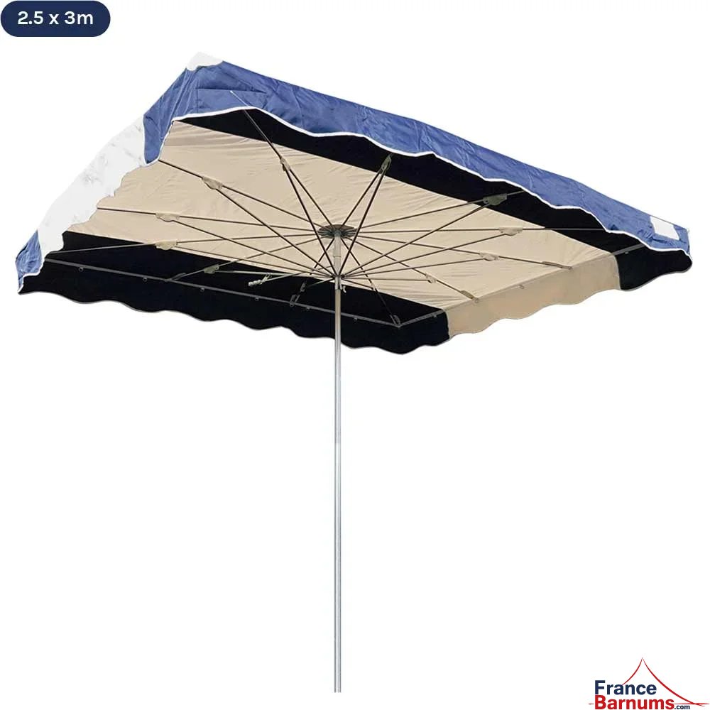 Parasol de marché télescopique 2,5mx3m bicolore BLEU MARINE et BEIGE