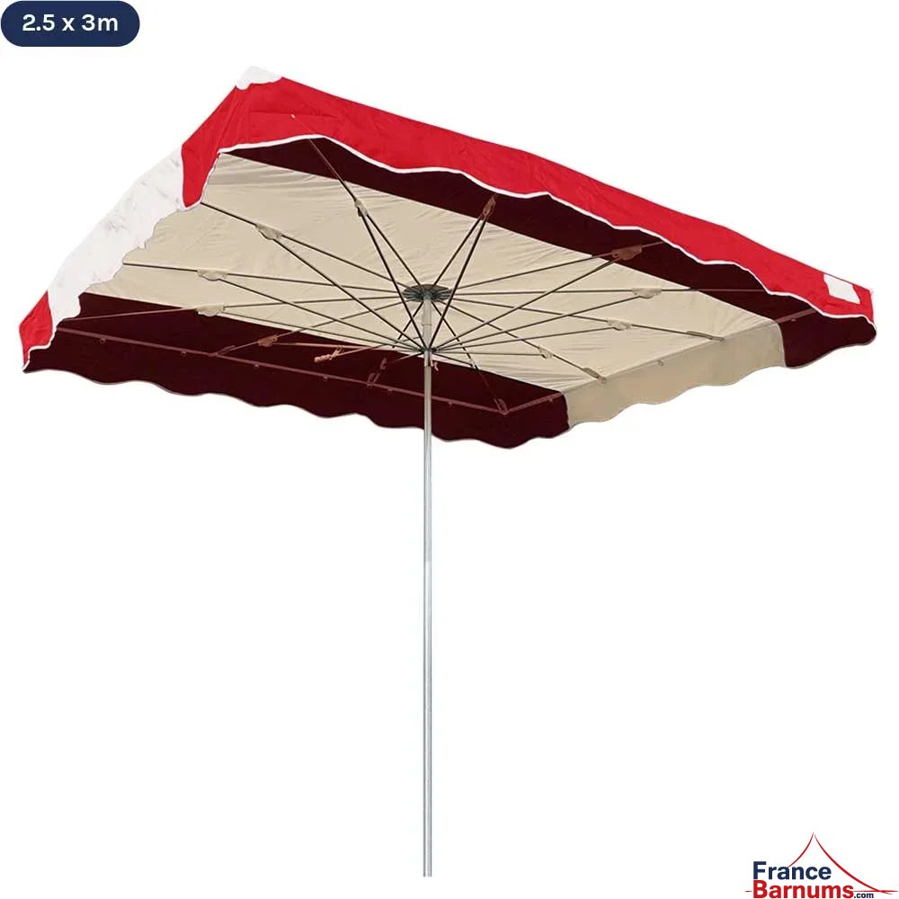 Parasol de marché télescopique 2,5mx3m bicolore ROUGE et BEIGE