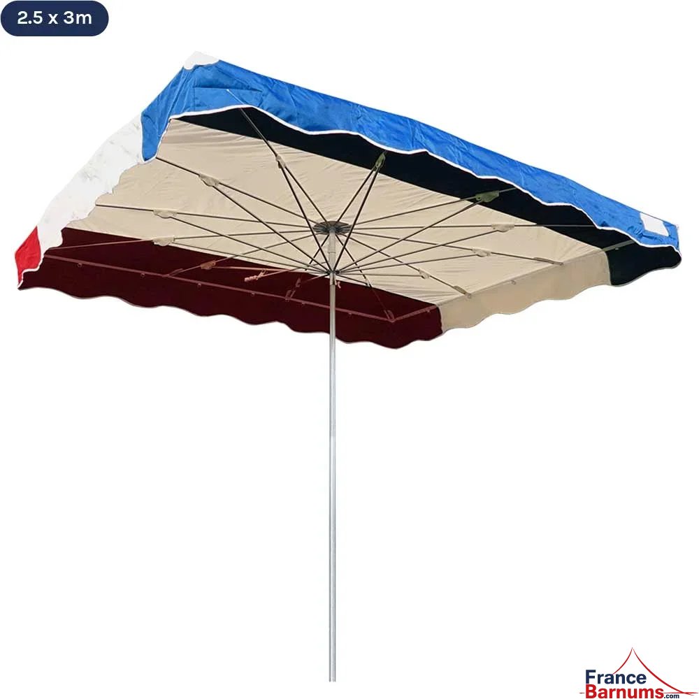 Parasol de marché télescopique 2,5mx3m tricolore BLEU BEIGE ROUGE