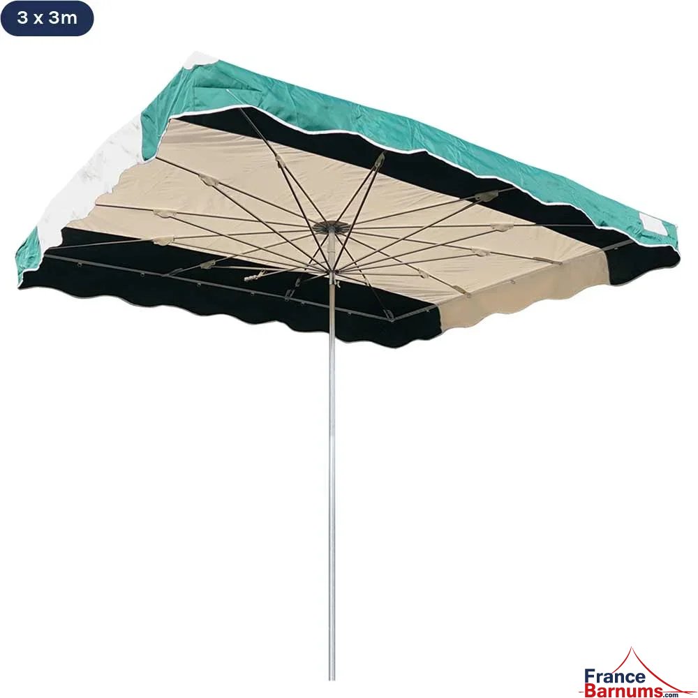 Parasol de marché télescopique 3mx3m bicolore VERT et BEIGE