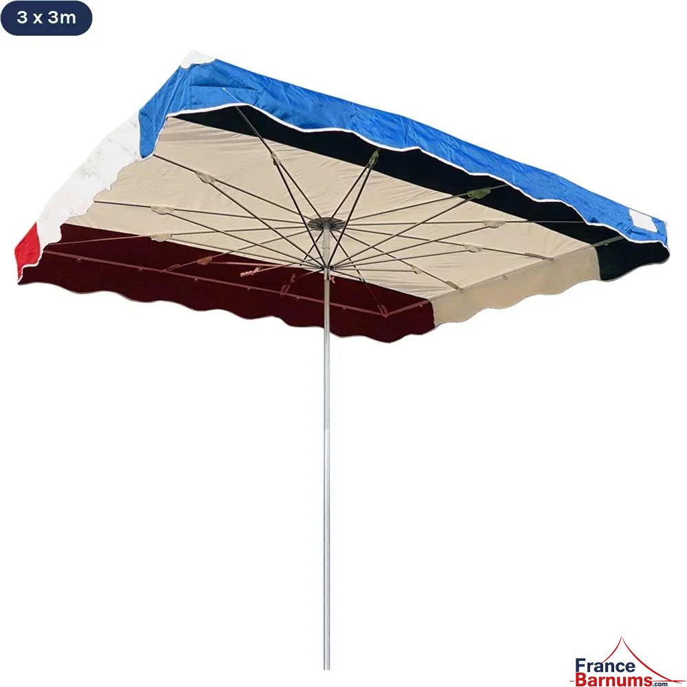 Parasol de marché télescopique 3mx3m tricolore BLEU BEIGE ROUGE