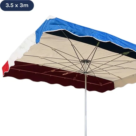 Parasol forain télescopique 350x300cm BLEU ROUGE BEIGE