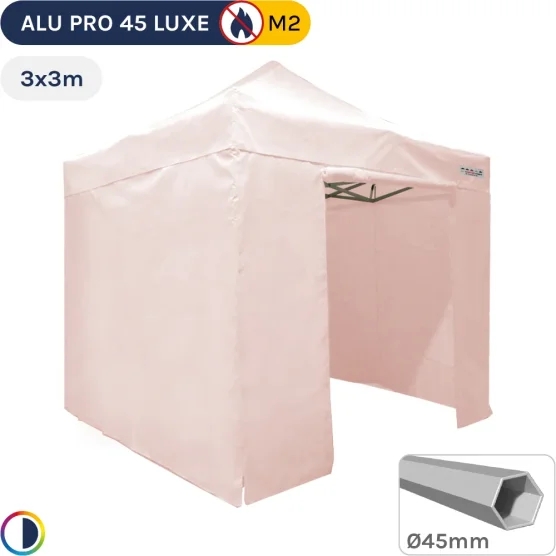 Barnum pliant - Tente pliante Alu Pro 45 LUXE M2 3mx3m ROSÉ POUDRÉ + Pack Côtés 380gr/m²