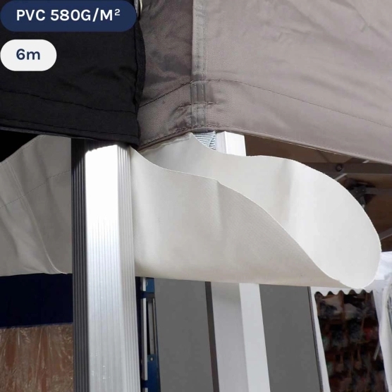 Gouttière en PVC 580gr/m² de 5m pour tente pliante à fixer par bandes de velcro sur les bandeaux de la bâche de toit