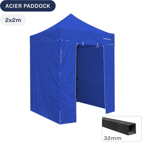 Barnum Pliant - Tente Acier Paddock 2mx2m BLEU avec porte - Pack 4 cloisons