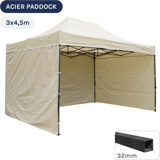 Barnum Pliant - Tente Acier Paddock 3mx4,5m BEIGE avec 3 cloisons