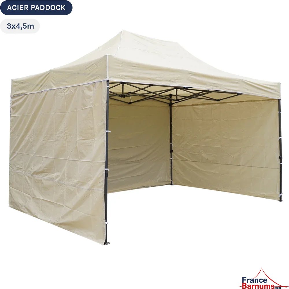 Tente Pliante Acier Paddock 3mx4,5m BEIGE avec 3 cloisons