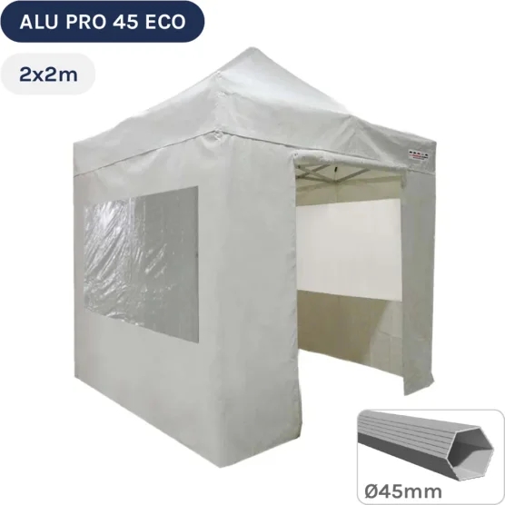 Barnum pliant - Tente pliante Alu Pro 45 ECO 2mx2m BLANC avec Pack Fenêtres