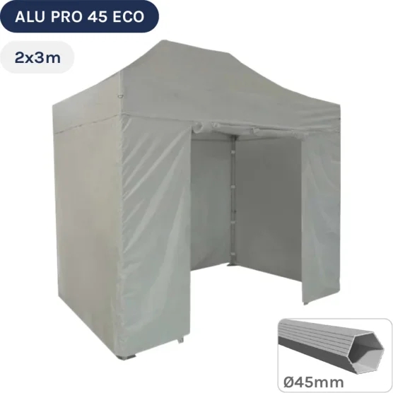 Barnum pliant - Tente pliante Alu Pro 45 ECO 2mx2m BLANC avec Pack Fenêtres