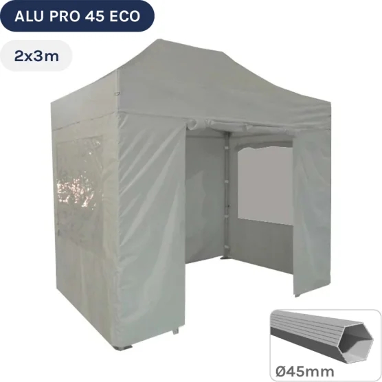 Barnum pliant - Tente pliante Alu Pro 45 ECO 2mx2m BLANC avec Pack Fenêtres