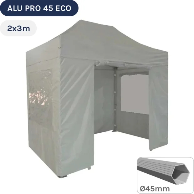 Barnum pliant - Tente pliante Alu Pro 45 ECO 2mx3m BLANC avec Pack Fenêtres