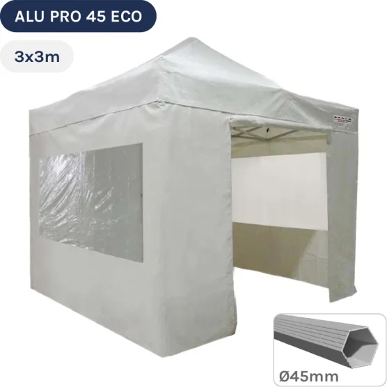 Barnum pliant - Tente pliante Alu Pro 45 ECO 3mx3m BLANC avec Pack Fenêtres