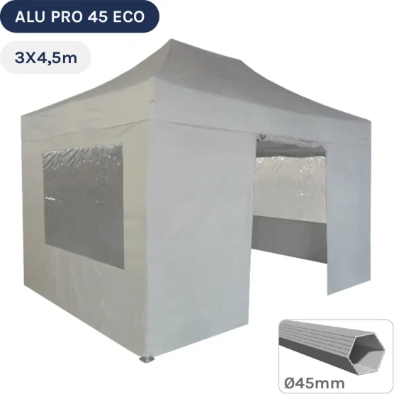 Barnum pliant - Tente pliante Alu Pro 45 ECO 3mx4,5m BLANC avec Pack Fenêtres