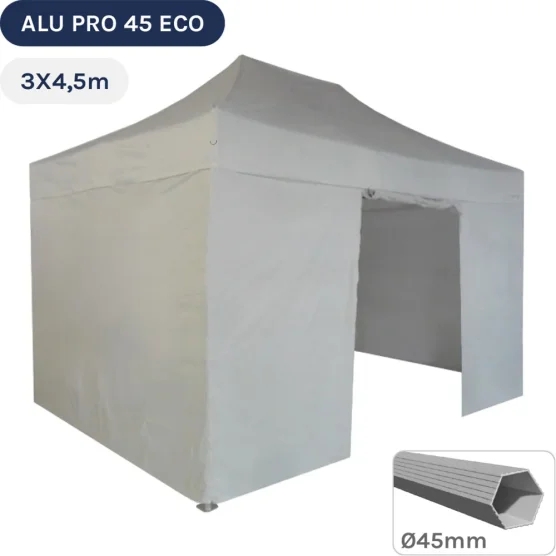 Barnum pliant - Tente pliante Alu Pro 45 ECO 3mx4,5m BLANC avec Pack 4 Côtés