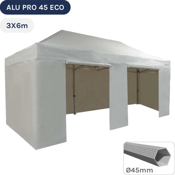 Barnum pliant - Tente pliante Alu Pro 45 ECO 3mx6m BLANC avec Pack Côtés