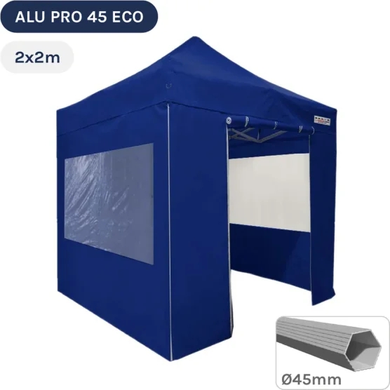 Barnum pliant - Tente pliante Alu Pro 45 ECO 2mx2m BLEU avec Pack Fenêtres