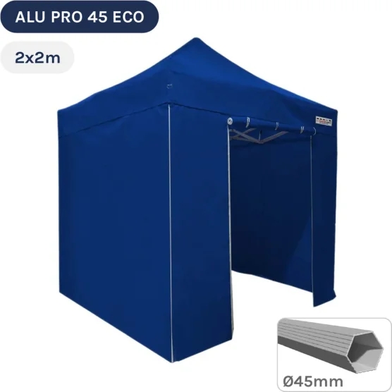 Barnum pliant - Tente pliante Alu Pro 45 ECO 2mx2m BLEU avec Pack 4 Côtés