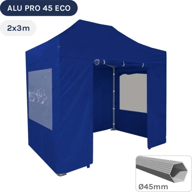 Barnum pliant - Tente pliante Alu Pro 45 ECO 2mx3m BLEU avec Pack Fenêtres