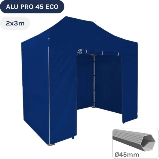 Barnum pliant - Tente pliante Alu Pro 45 ECO 2mx3m BLEU avec Pack 4 Côtés