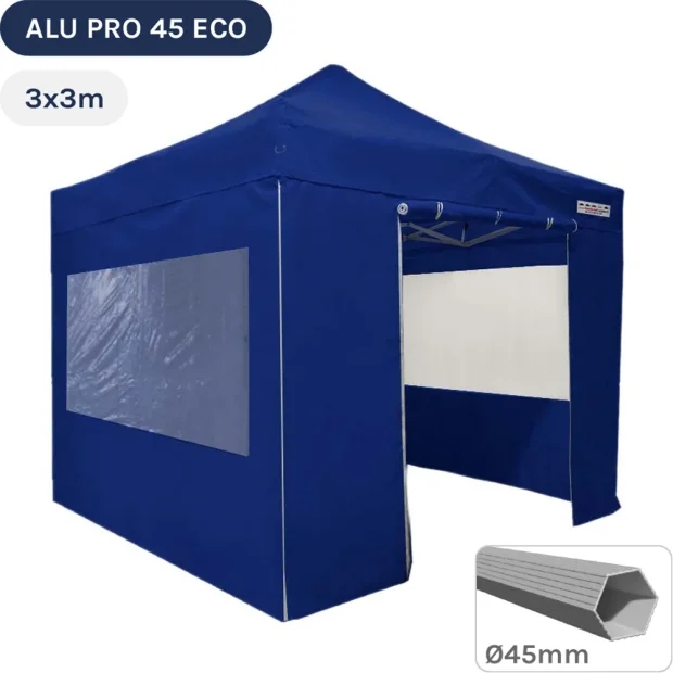 Barnum pliant - Tente pliante Alu Pro 45 ECO 3mx3m BLEU avec Pack Fenêtres