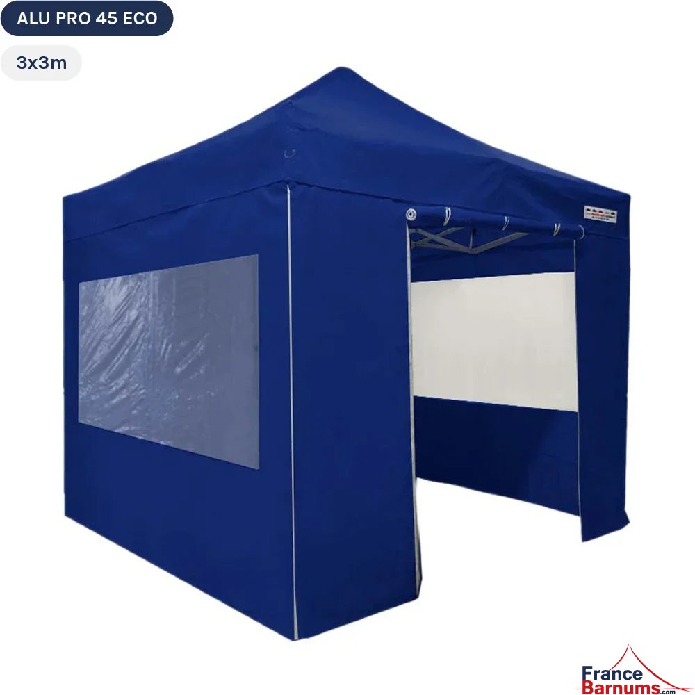 Tente pliante Alu Pro 45 ECO 3mx3m BLEU avec Pack Fenêtres