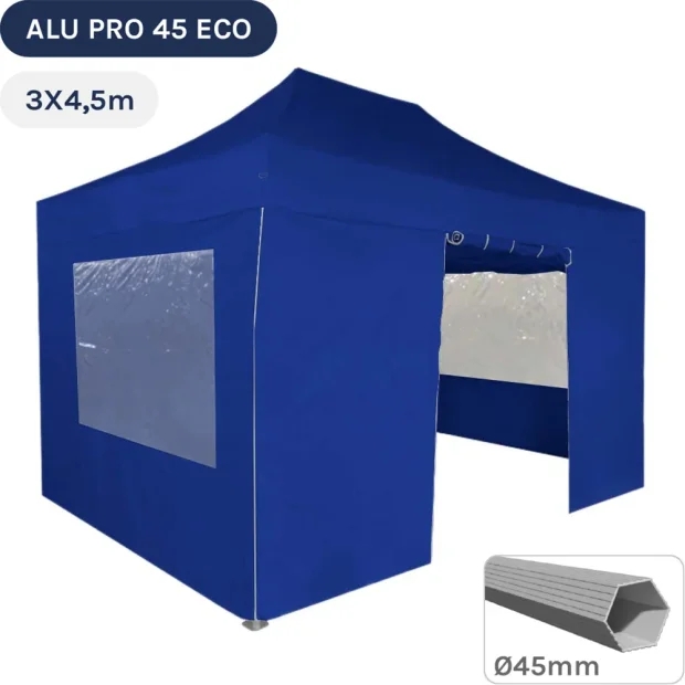 Barnum pliant - Tente pliante Alu Pro 45 ECO 3mx4,5m BLEU avec Pack Fenêtres