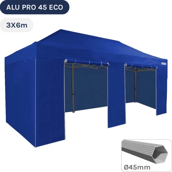 Barnum pliant - Tente pliante Alu Pro 45 ECO 3mx6m BLEU avec Pack Côtés