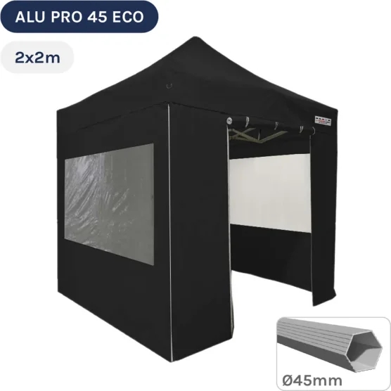 Barnum pliant - Tente pliante Alu Pro 45 ECO 2mx2m NOIR avec Pack Fenêtres