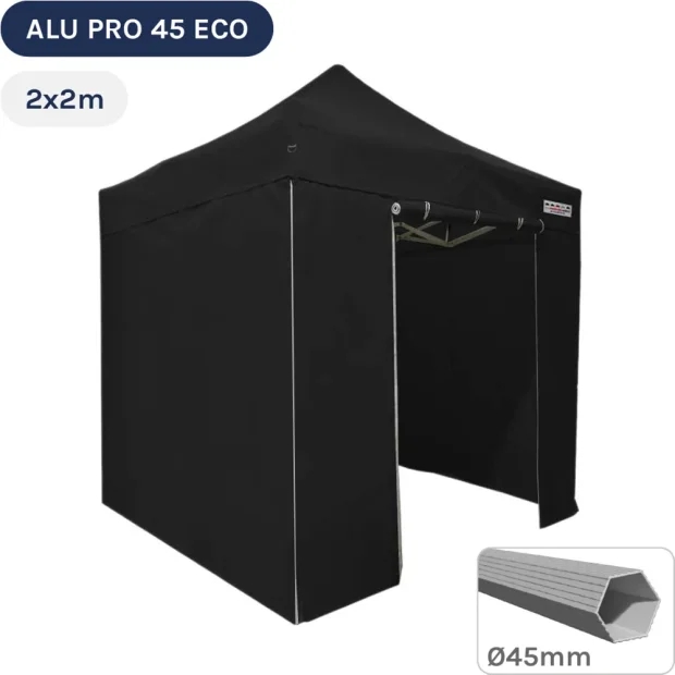 Barnum pliant - Tente pliante Alu Pro 45 ECO 2mx2m NOIR avec Pack 4 Côtés