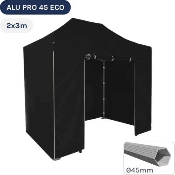 Barnum pliant - Tente pliante Alu Pro 45 ECO 2mx3m NOIR avec Pack 4 Côtés