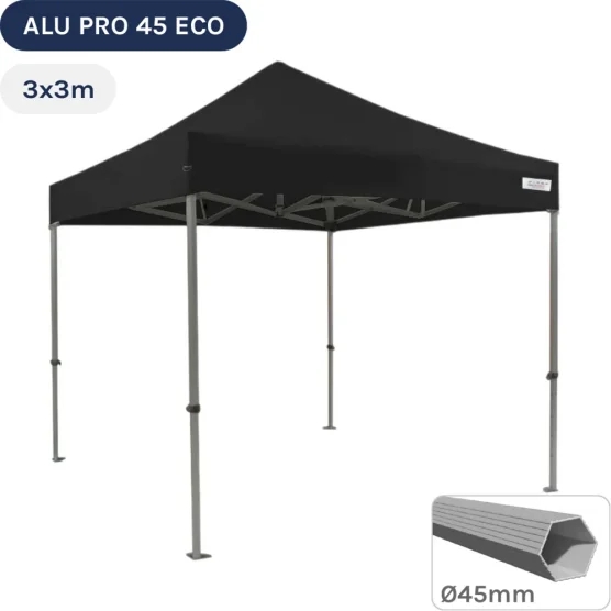 Barnum pliant - Tente pliante Alu Pro 45 ECO 3mx3m NOIR