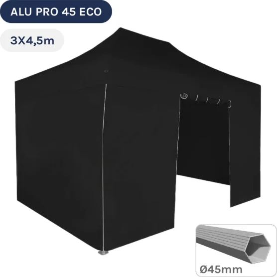 Barnum pliant - Tente pliante Alu Pro 45 ECO 3mx4,5m NOIR avec Pack 4 Côtés