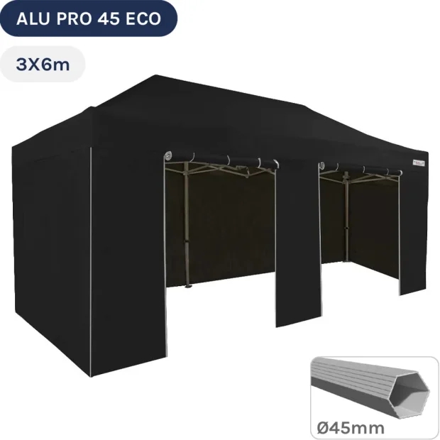 Barnum pliant - Tente pliante Alu Pro 45 ECO 3mx6m NOIR avec Pack Côtés