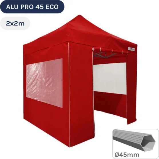 Barnum pliant - Tente pliante Alu Pro 45 ECO 2mx2m ROUGE avec Pack Fenêtres