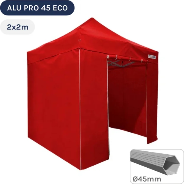 Barnum pliant - Tente pliante Alu Pro 45 ECO 2mx2m ROUGE avec Pack 4 Côtés