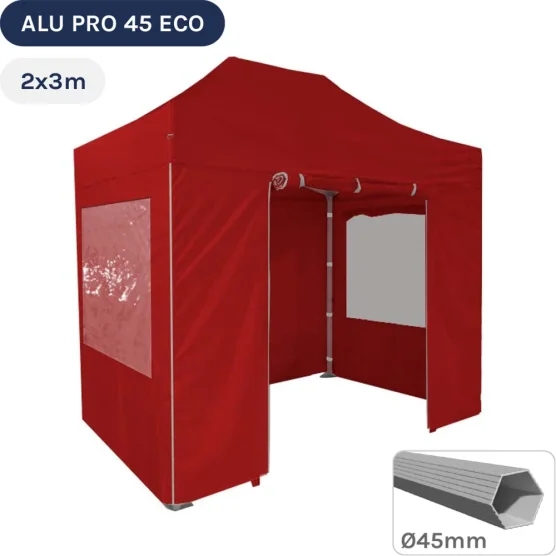 Barnum pliant - Tente pliante Alu Pro 45 ECO 2mx3m ROUGE avec Pack Fenêtres